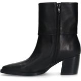 Manfield - Dames - Zwarte leren enkellaarsjes met hak