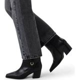 Manfield - Dames - Zwarte leren enkellaarsjes met hak