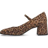 Manfield - Suède Pumps - Panterprint - Beige/Bruin - Blokhak