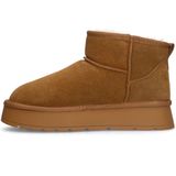 Manfield - Beige Velvet Snowboots - Dames - Nepbont - 3 cm Zool