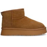 Manfield - Beige Velvet Snowboots - Dames - Nepbont - 3 cm Zool