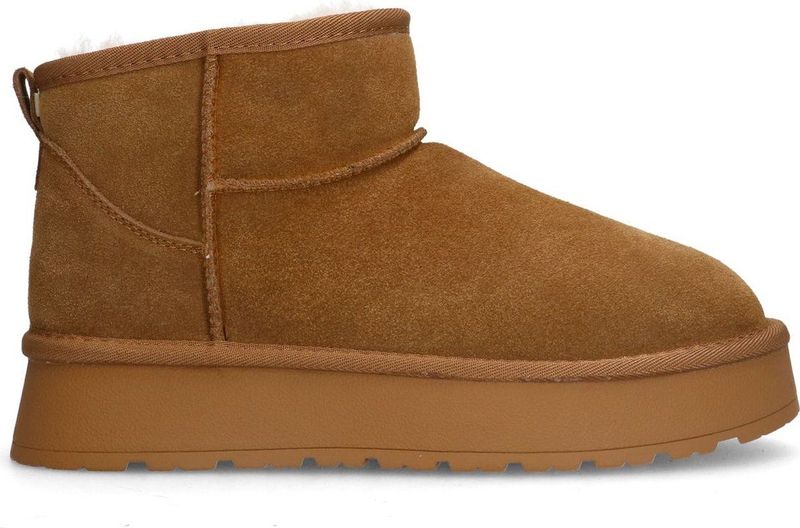 Manfield - Beige Velvet Snowboots - Dames - Nepbont - 3 cm Zool