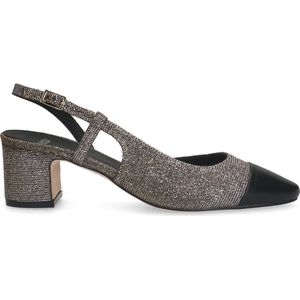 Manfield - Slingbacks - Zilver - Glitter - Zwarte Leren Neus