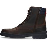 Manfield - Leren Veterlaarzen - Bruin - Leer - Praktische Rits