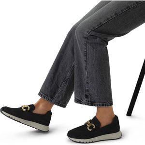 Manfield - Dames - Zwarte Suède Loafers - Gouden Chain - Witte Zool