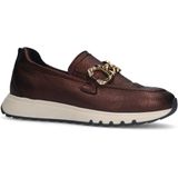 Manfield - Bronzen Leren Loafers - Goudkleurige Chain - Zool 3 cm