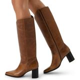 Manfield - Dames - Cognac Leren Laarzen met Hak - Cognac - Leren