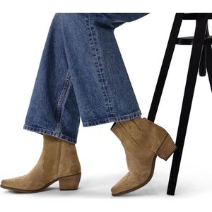 Manfield - Cowboylaarzen - Taupe - Suède - Ritssluiting - Westernhak
