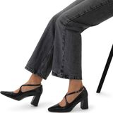 Manfield - Zwarte Lakleren Pumps - Gekruiste Gespsluiting - Blokhak 7 cm