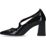 Manfield - Zwarte Lakleren Pumps - Gekruiste Gespsluiting - Blokhak 7 cm