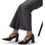 Manfield - Zwarte Lakleren Pumps - Gekruiste Gespsluiting - Blokhak 7 cm