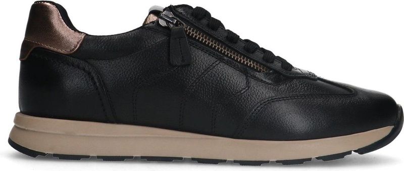 No Stress - Dames - Zwarte leren sneakers met rits