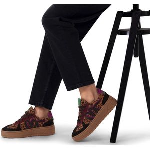 Manfield - Dames - Zwarte leren panter sneakers