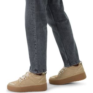 Manfield - Dames - Beige suède hoge sneakers - Maat 37