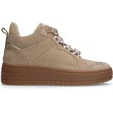 Manfield - Dames - Hoge Sneakers - Beige - Suède - Plateauzool 4 cm