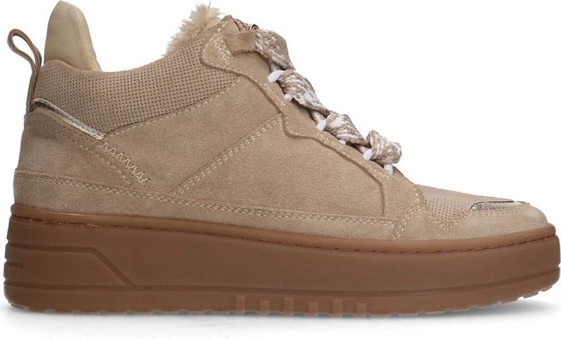 Manfield - Dames - Hoge Sneakers - Beige - Suède - Plateauzool 4 cm