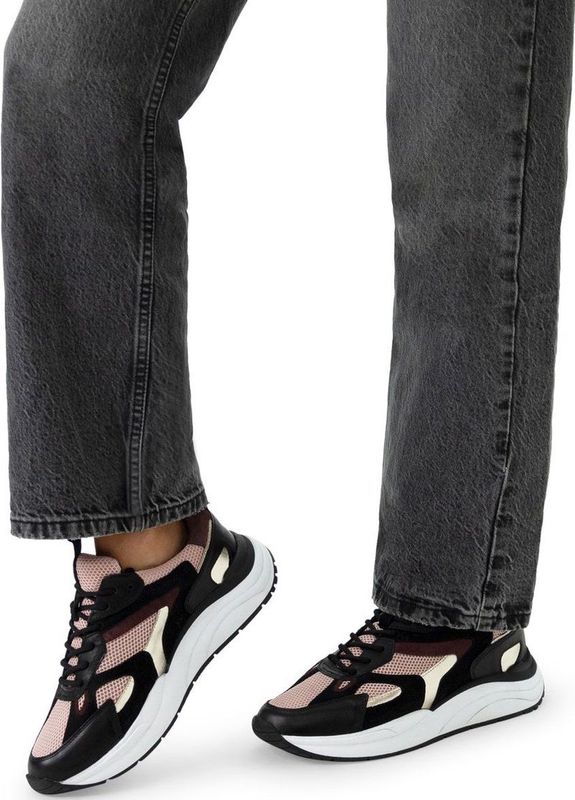Manfield - Sneakers - Zwart - Leer - Mesh-details