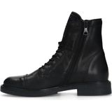 Manfield - Dames - Zwarte leren veterlaarsjes