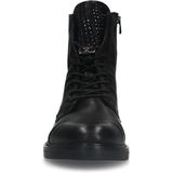 Manfield - Dames - Zwarte leren veterlaarsjes