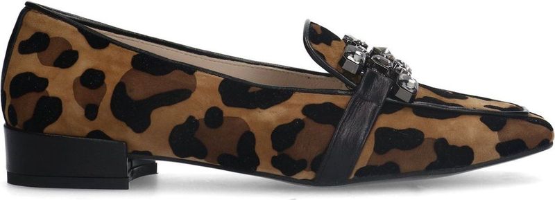 Manfield - Velours Loafer - Veelkleurig - Velours - Panterprint met Ketting