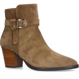 Manfield - Beige Enkellaarsjes - Suède - Ritssluiting - Blokhak 7 cm