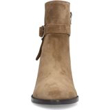 Manfield - Beige Enkellaarsjes - Suède - Ritssluiting - Blokhak 7 cm