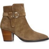 Manfield - Beige Enkellaarsjes - Suède - Ritssluiting - Blokhak 7 cm