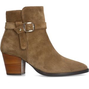 Manfield - Beige Enkellaarsjes - Suède - Ritssluiting - Blokhak 7 cm