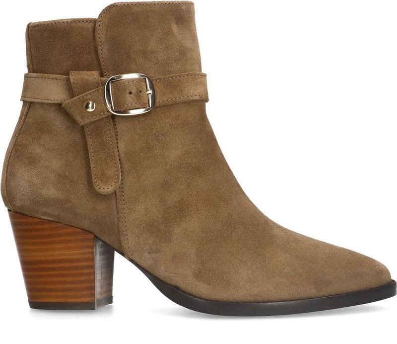 Manfield - Beige Enkellaarsjes - Suède - Ritssluiting - Blokhak 7 cm