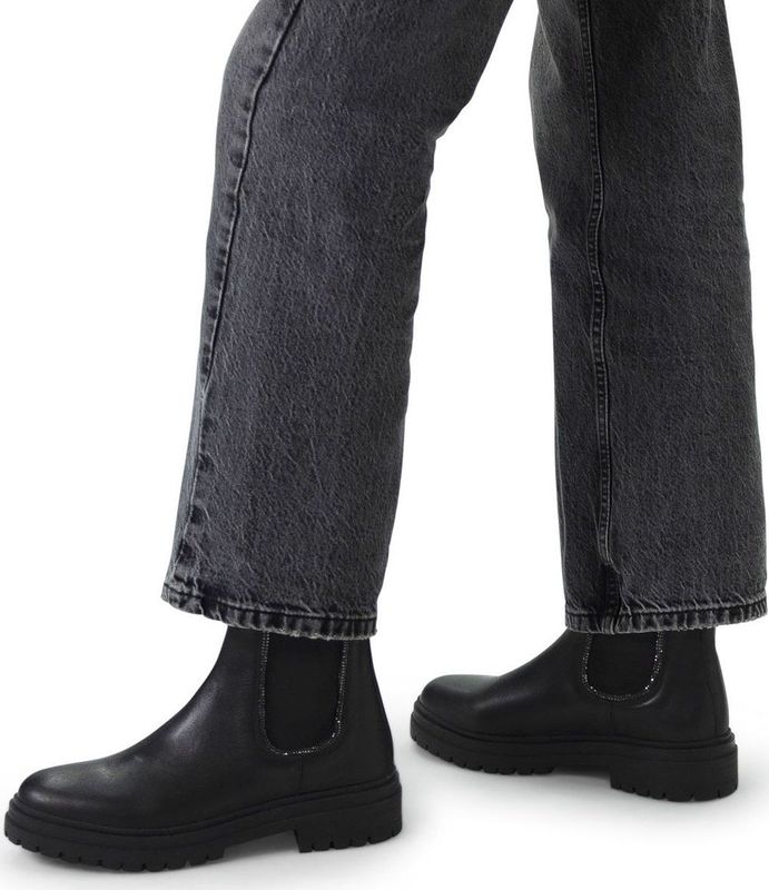 Manfield - Dames - Zwarte leren chelsea boots