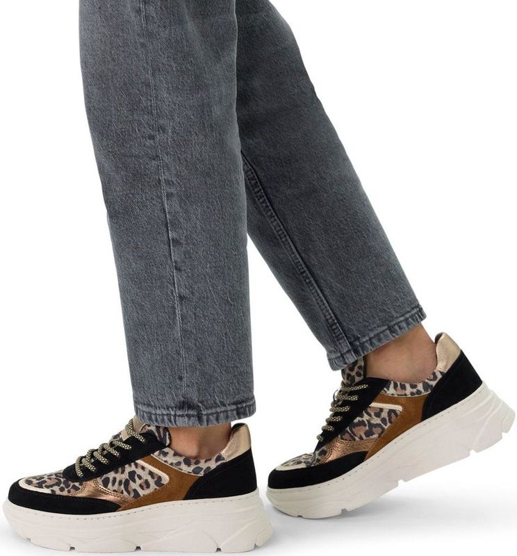 Manfield - Suède Sneakers - Zwart - Panterprint - Chunky Zool