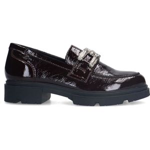 Manfield - Dames - Bordeaux Rode Lakleren Loafers - Zilveren Chain