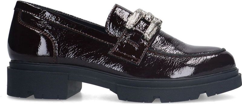 Manfield - Dames - Bordeaux Rode Lakleren Loafers - Zilveren Chain