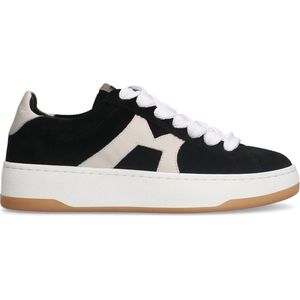 Manfield - Dames - Zwarte Suède Sneakers - Witte Zool - Uitneembare Binnenzool