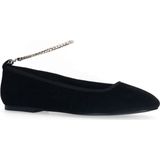 Manfield - Zwarte Velours Ballerina's - Strass Enkelbandje