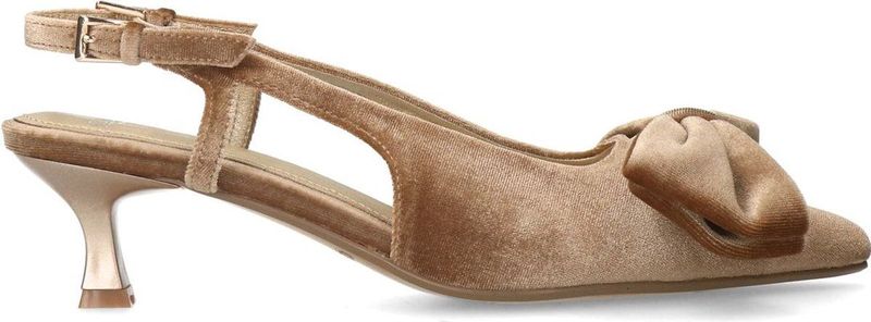 Manfield - Dames - Taupe velours slingbacks met strik - Maat 38