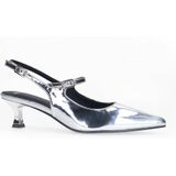 Manfield - Zilveren Lak Slingbacks - Pumps - Puntneus - 2 Gespsluitingen