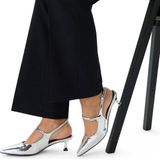 Manfield - Zilveren Lak Slingbacks - Pumps - Puntneus - 2 Gespsluitingen
