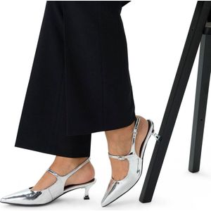 Manfield - Zilveren Lak Slingbacks - Pumps - Puntneus - 2 Gespsluitingen