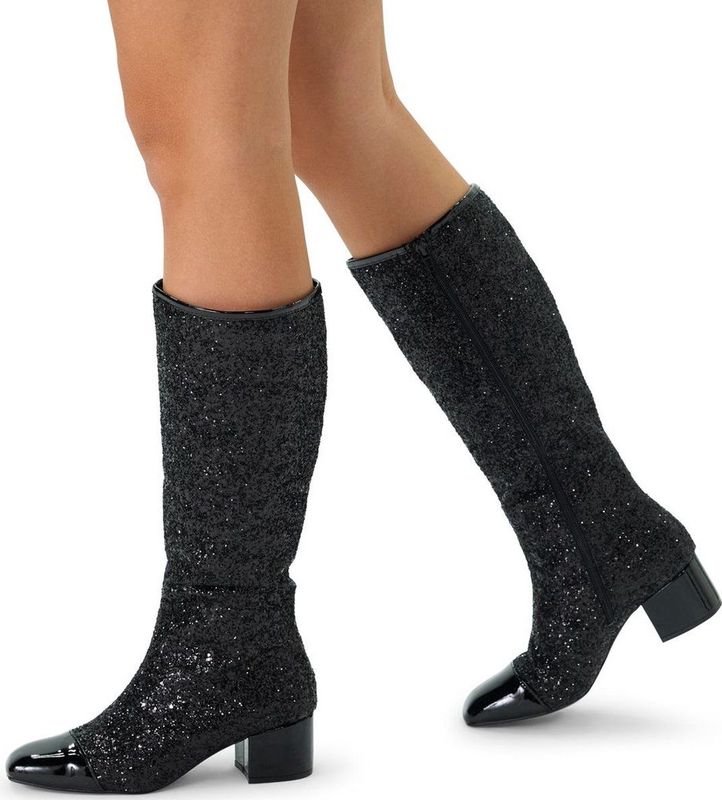 Manfield - Dames - Zwarte hoge glitterlaarzen