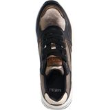 Manfield - Dames - Zwarte Leren Sneakers - Gouden Details - Plateau Zool
