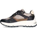 Manfield - Dames - Zwarte Leren Sneakers - Gouden Details - Plateau Zool