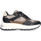 Manfield - Dames - Zwarte Leren Sneakers - Gouden Details - Plateau Zool