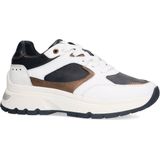 Manfield - Dames - Witte leren sneakers met zwarte details