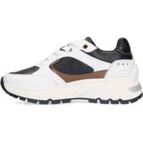 Manfield - Dames - Witte leren sneakers met zwarte details