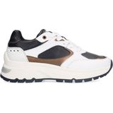 Manfield - Dames - Witte leren sneakers met zwarte details