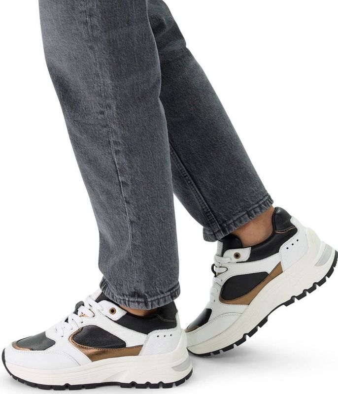 Manfield - Dames - Witte leren sneakers met zwarte details