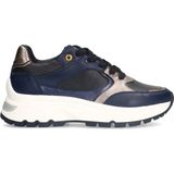 Manfield - Dames - Zwarte leren sneakers met gouden details