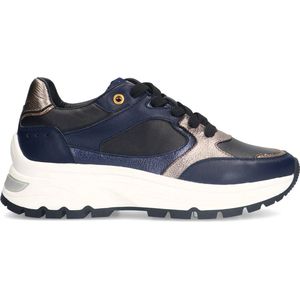 Manfield - Dames - Zwarte leren sneakers met gouden details