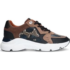 Manfield - Dames - Zwarte leren sneakers met slangenprint